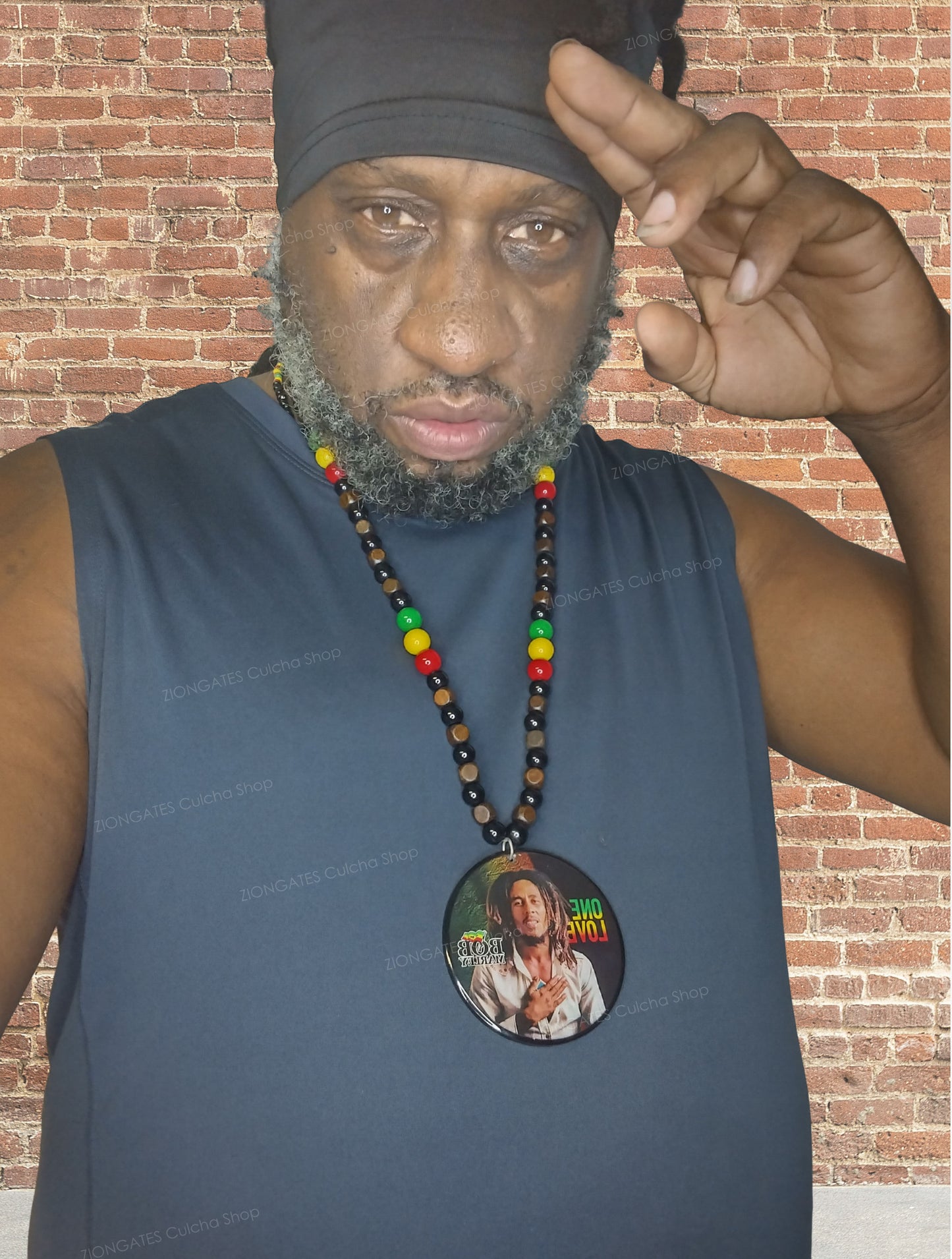 Large Bob Marley Beaded Necklaces with 3 inch pendant - Rasta