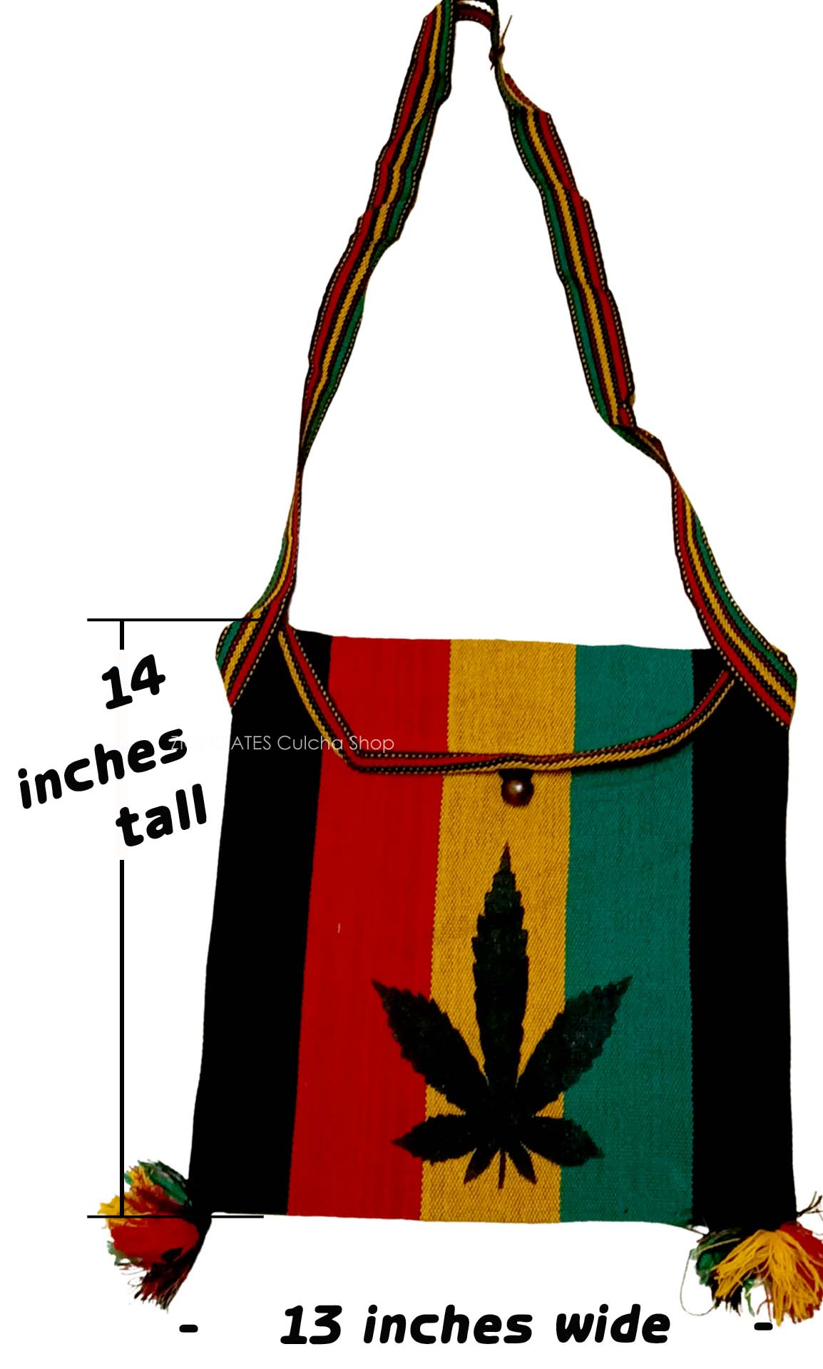 Large Black Rasta Shoulder Bag - Ganja Crossbody Bag - Red Yellow & Green