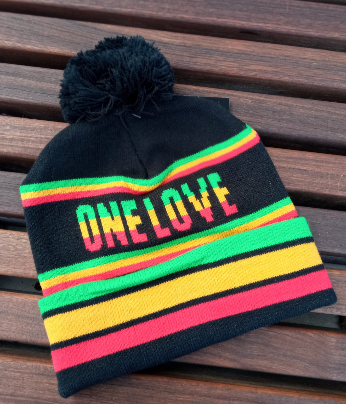 Lion of Judah Bob Marley One Love Pom Pom Ski Hat Black