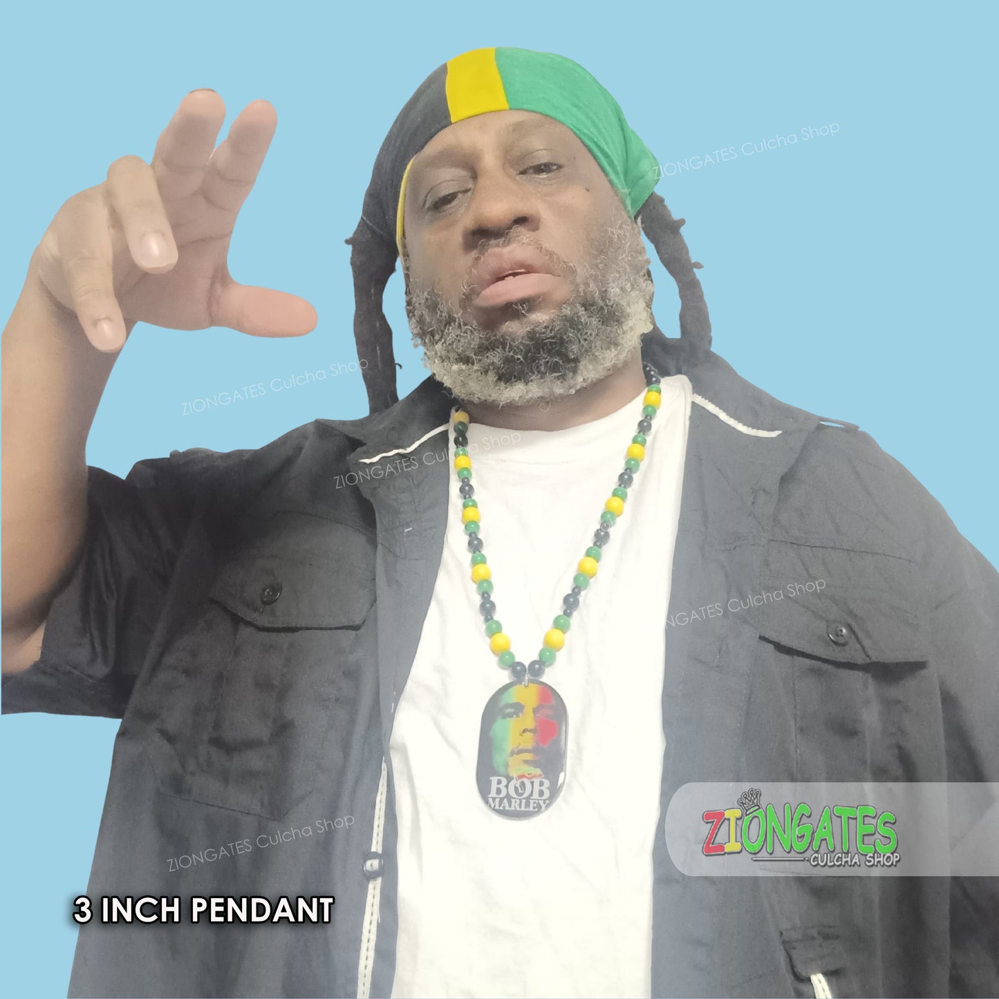 Large Bob Marley Beaded Necklaces with 3 inch pendant - JAMAICA