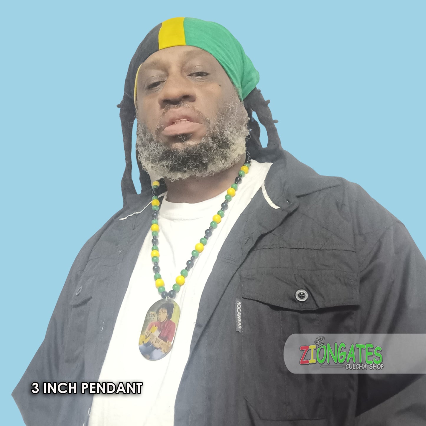 Large Bob Marley Beaded Necklaces with 3 inch pendant - JAMAICA