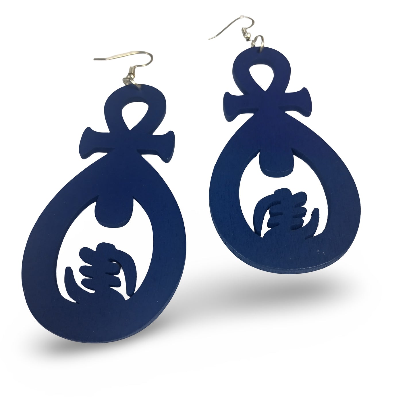 Blue ANKH and Gye Nyame Earrings combined - Afrocentric Earrings