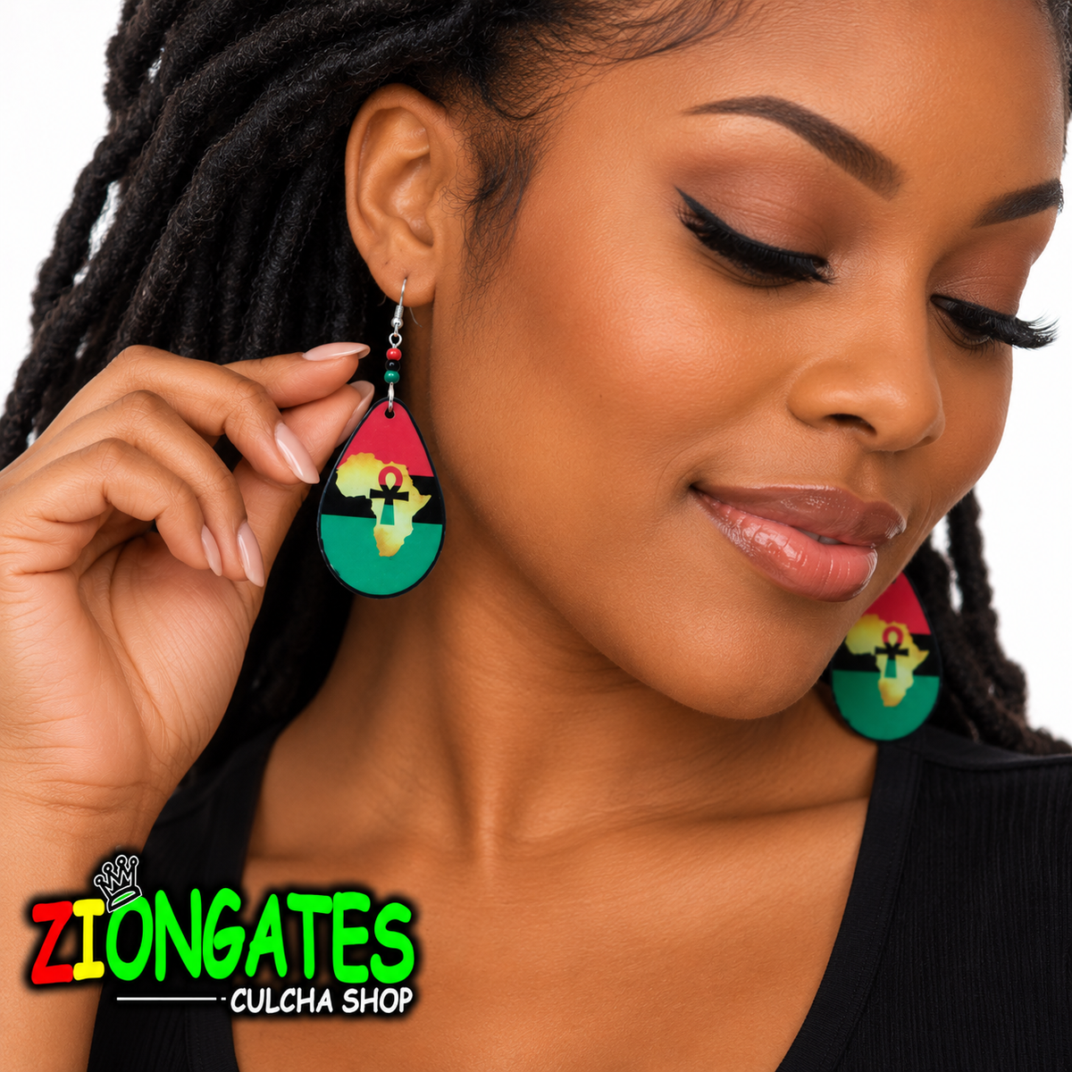 Pan-African Africa Map & Ankh Teardrop Dangle Earrings
