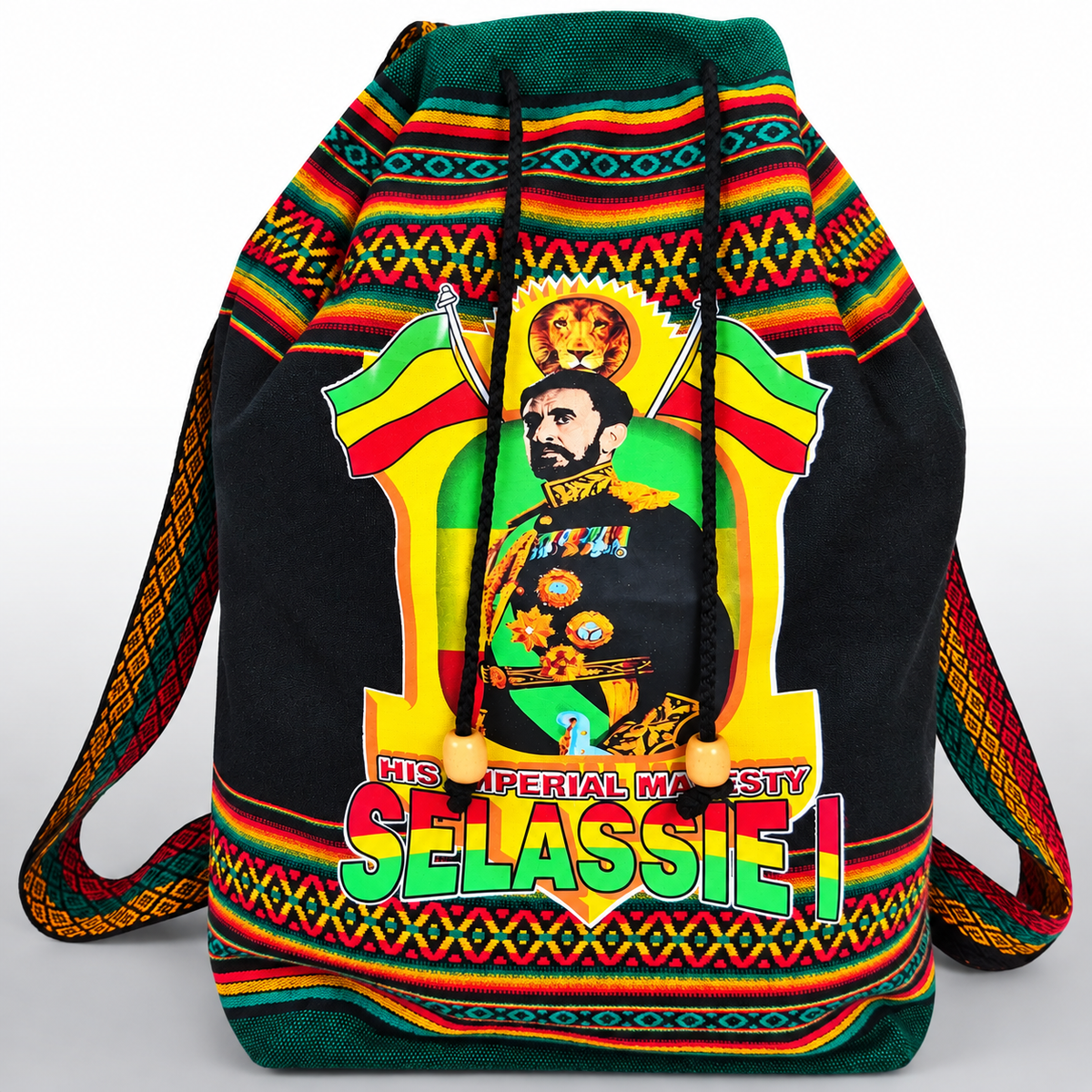 Haile Selassie I Rasta Backpack – Ethiopian Drawstring Bag