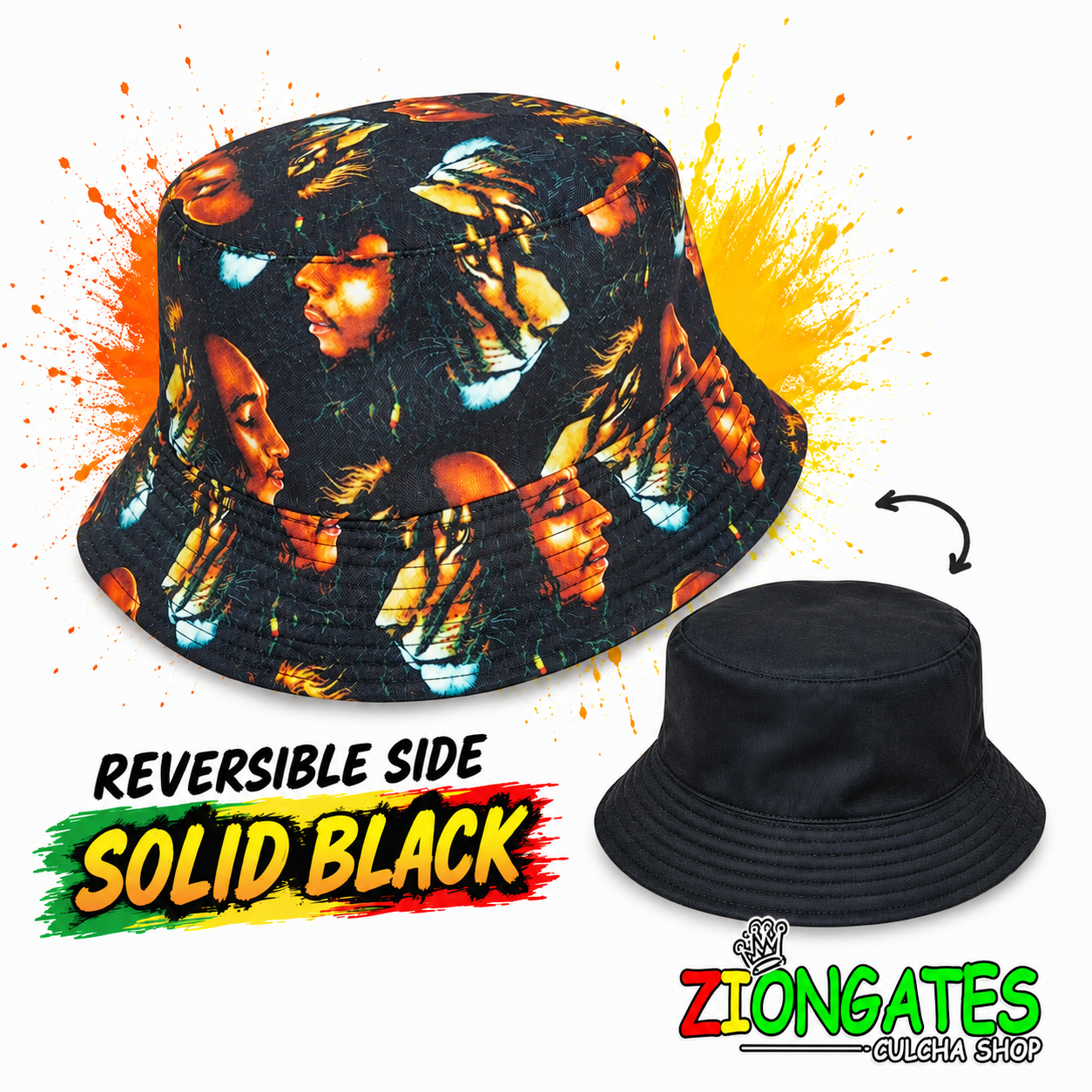 Bob Marley & Lion Reversible Bucket Hat - Split Face Edition