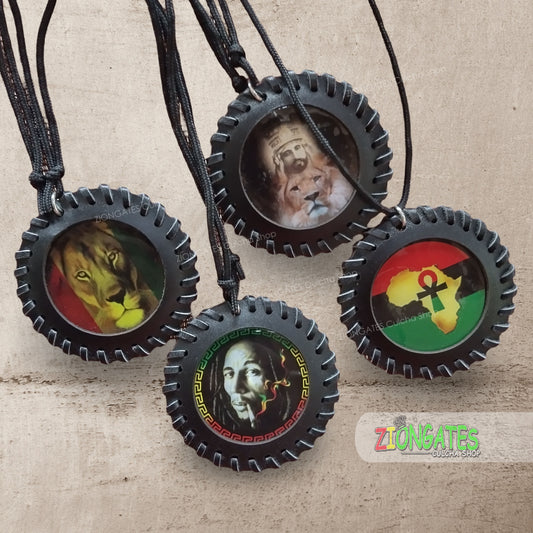 Rasta Necklaces with Leather Medallions - Lion - RBG Africa Ankh - Bob - Selassie