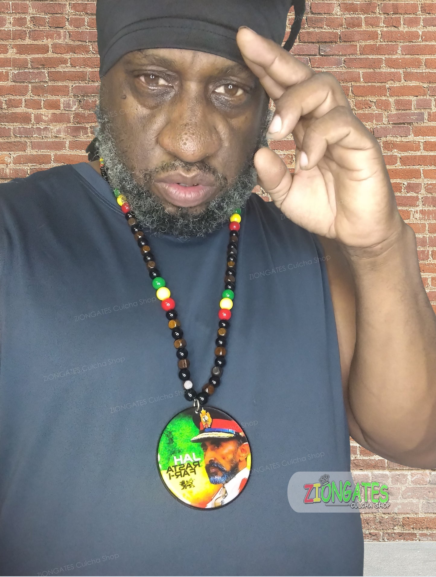 Haile Selassie Beaded Necklaces - Rasta - Red Yellow and Green - Large 3 inch