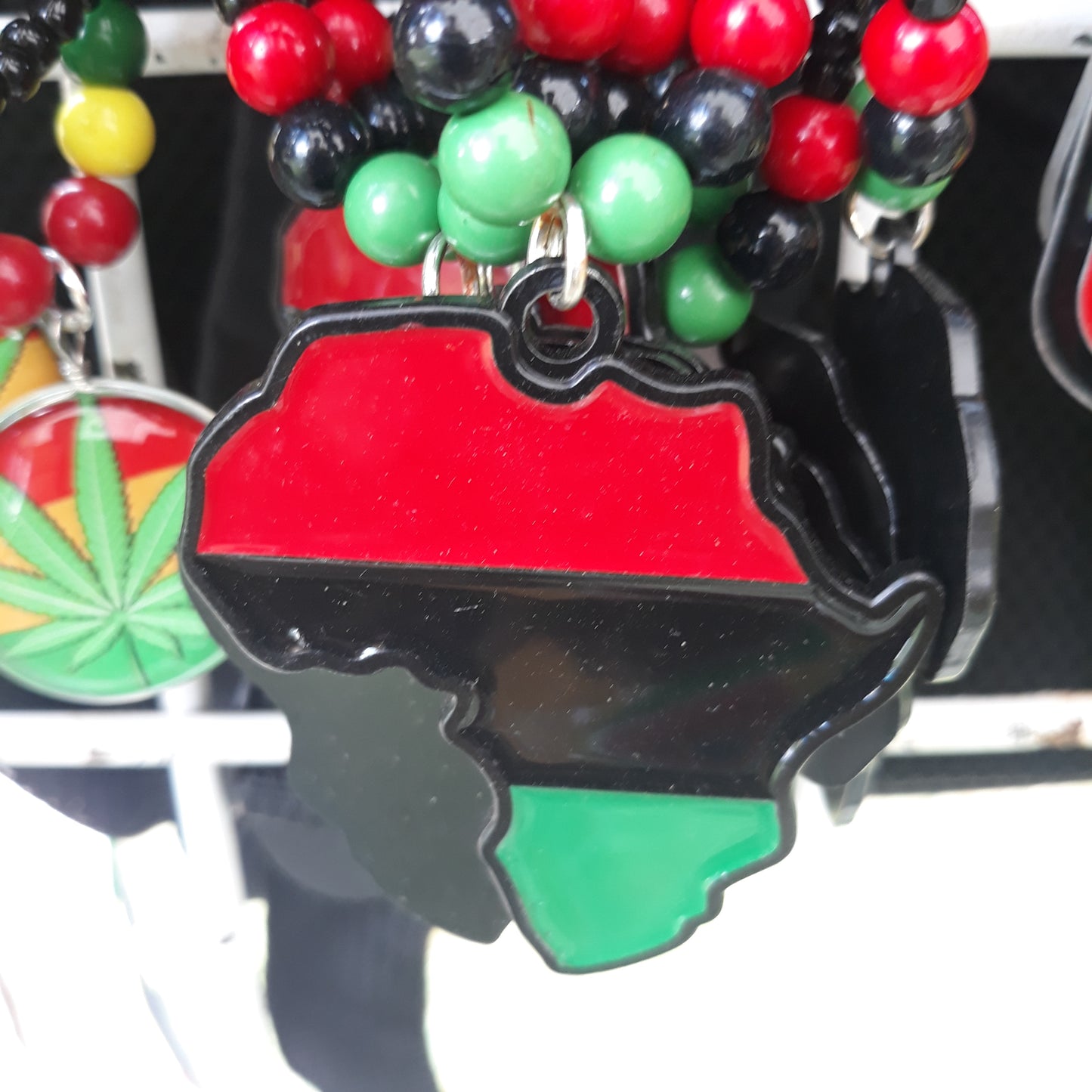 Red Black Green Africa Necklaces Metal - Beaded Chain - Pan African-RBG