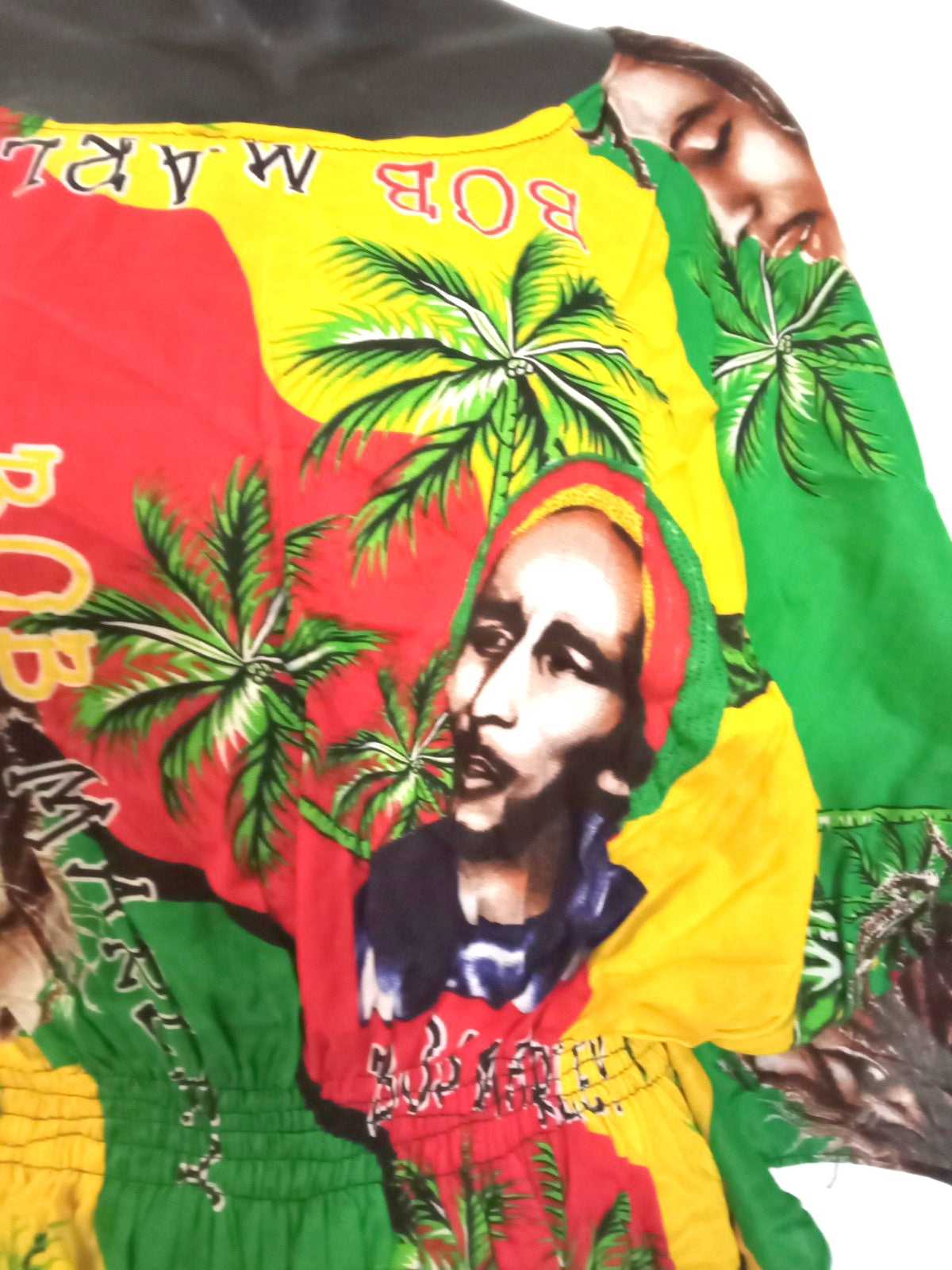 Women's Bob Marley Short Shirred Shirt Dress - Rasta