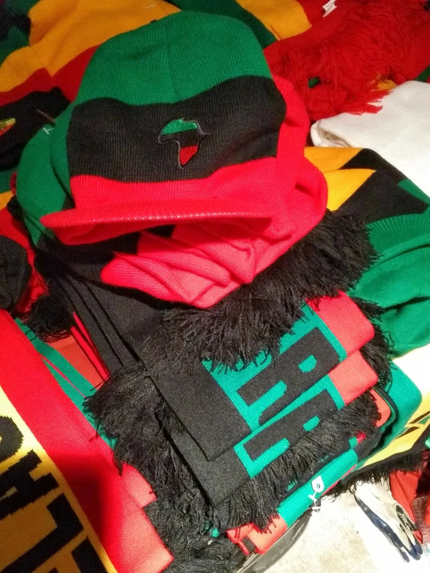 RBG Africa ski hat w/ peak - Red Black and Green Pan African Beanie