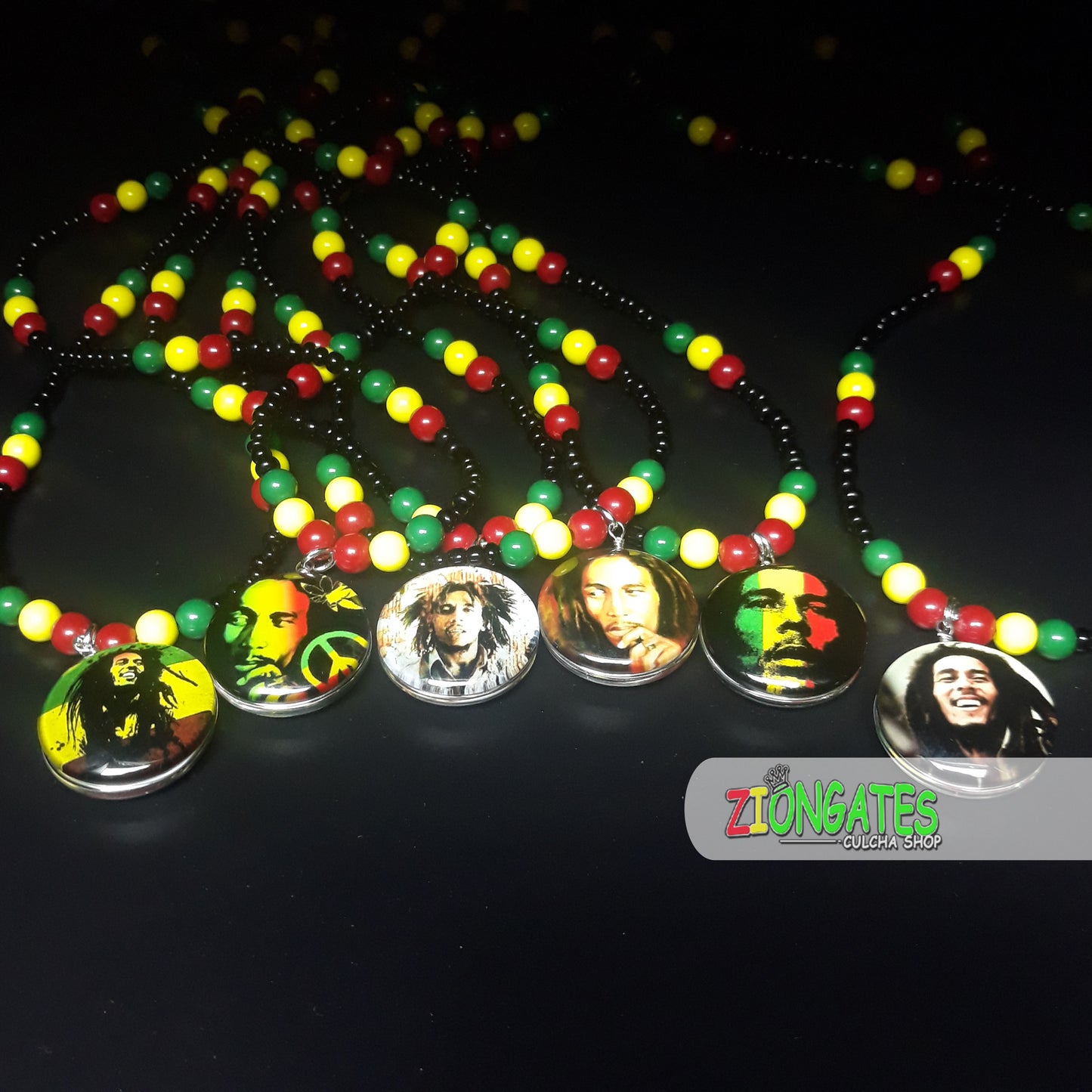 Red Yellow Green Glass Necklaces - Rasta Beaded Chain - Bob Marley