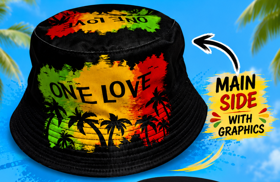 One Love Bucket Hats - REVERSIBLE Black on inside