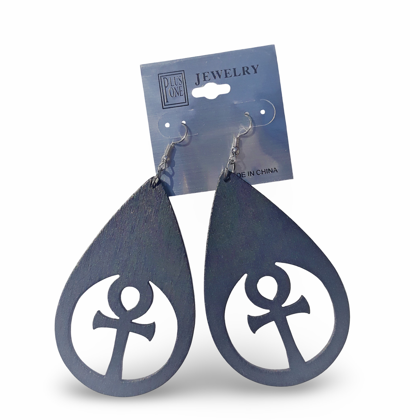 ANKH TEAR Drop Wooden Earrings - Afrocentric Earrings - Black - Brown