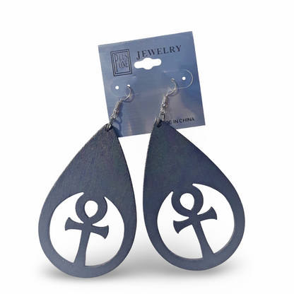 ANKH TEAR Drop Wooden Earrings - Afrocentric Earrings - Black - Brown