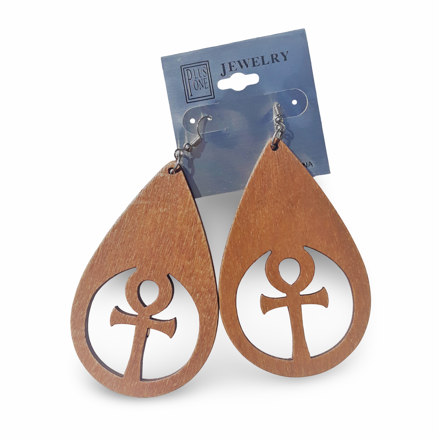 ANKH TEAR Drop Wooden Earrings - Afrocentric Earrings - Black - Brown