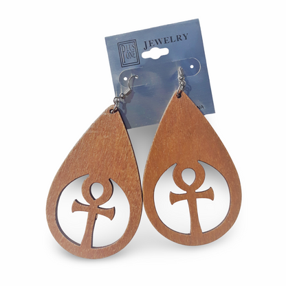 ANKH TEAR Drop Wooden Earrings - Afrocentric Earrings - Black - Brown