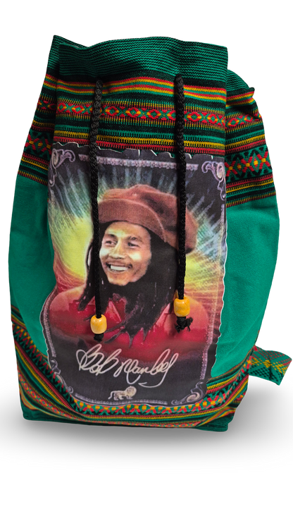 Green Bob Marley Rasta drawstring backpack made in Peru