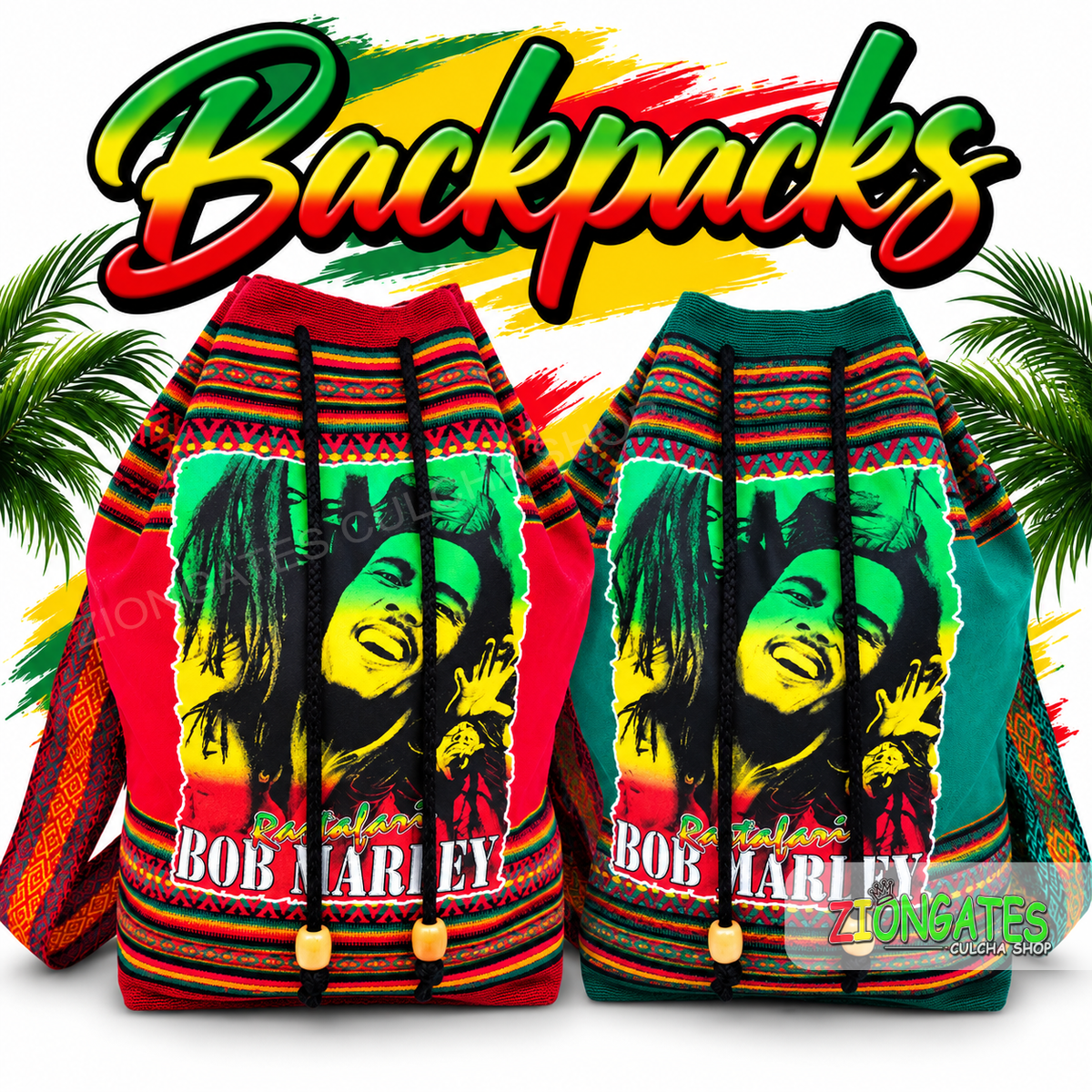 Bob Marley Rasta backpack Jamaican reggae design in red and green