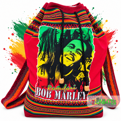 Red Bob Marley Rasta backpack with Jamaican reggae design