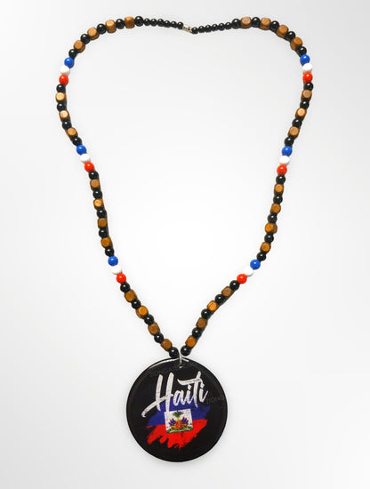 Haiti Flag Beaded Necklace - Large Haitian Pendant