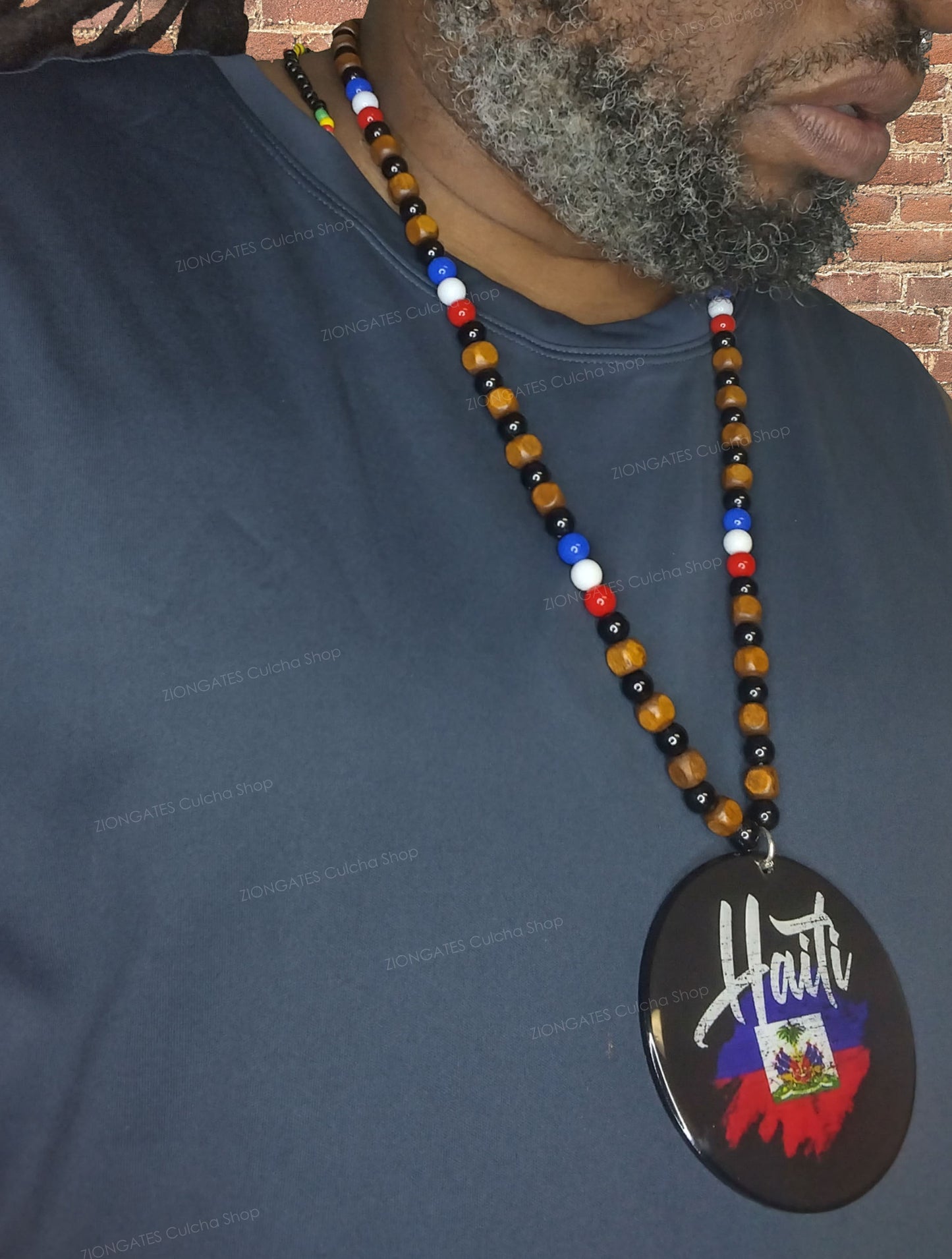 Haiti Flag Beaded Necklace - Large Haitian Pendant