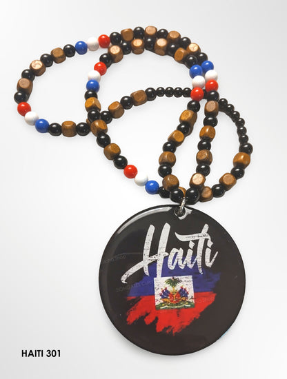 Haiti Flag Beaded Necklace - Large Haitian Pendant