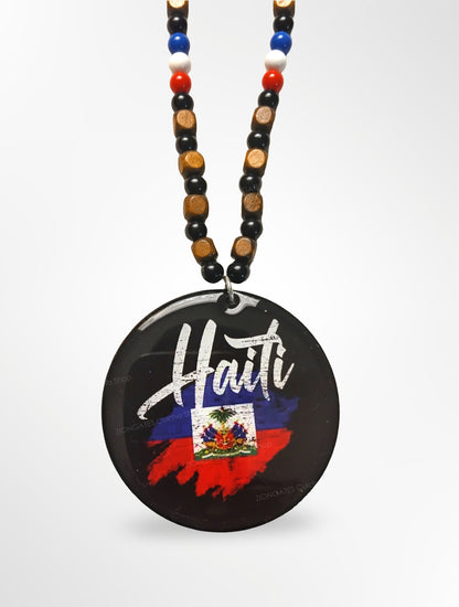 Haiti Flag Beaded Necklace - Large Haitian Pendant