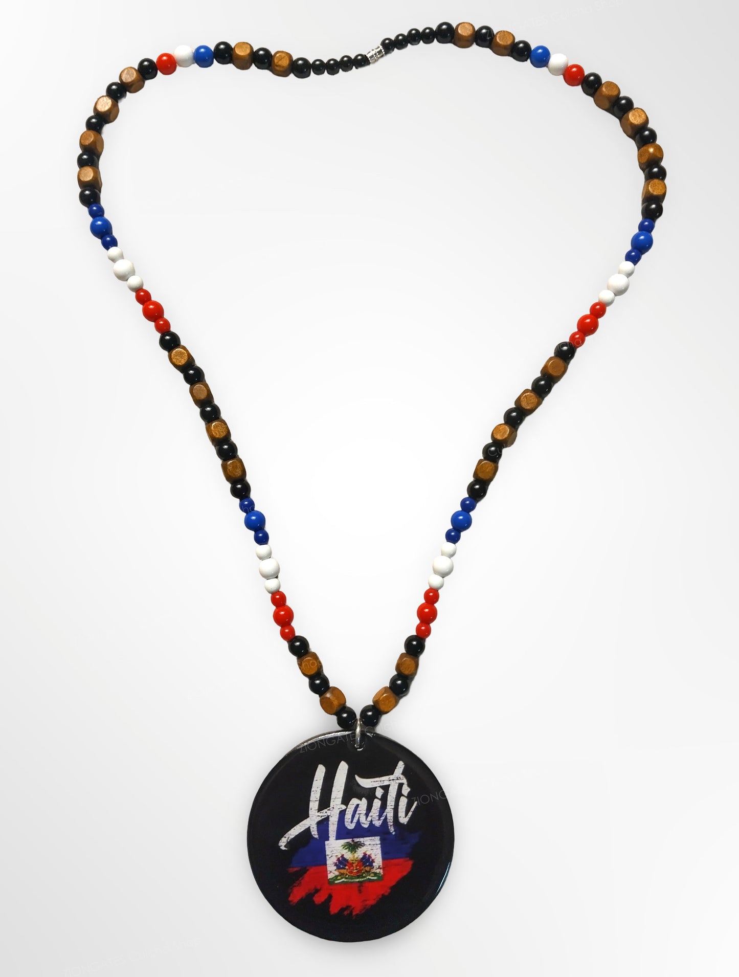 Haiti Flag Beaded Necklace - Large Haitian Pendant