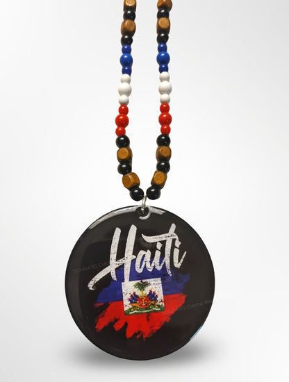 Haiti Flag Beaded Necklace - Large Haitian Pendant