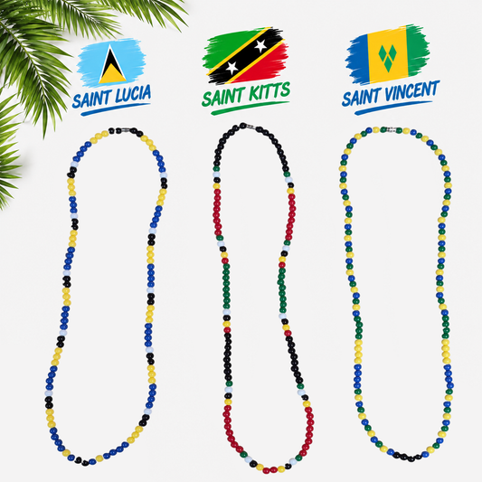 Caribbean Flag Beaded Necklace – St. Lucia, St. Kitts & Nevis, St. Vincent