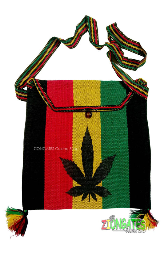 Large Black Rasta Shoulder Bag - Ganja Crossbody Bag - Red Yellow & Green