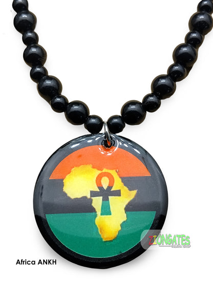 Red Black and Green Necklaces - Ankh - Africa - Black Beaded Pan African chain - RBG