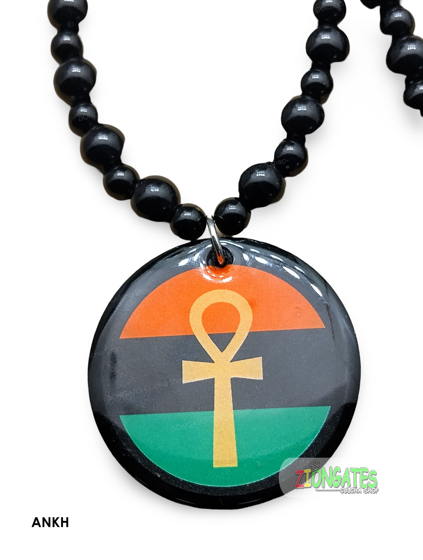 Red Black and Green Necklaces - Ankh - Africa - Black Beaded Pan African chain - RBG