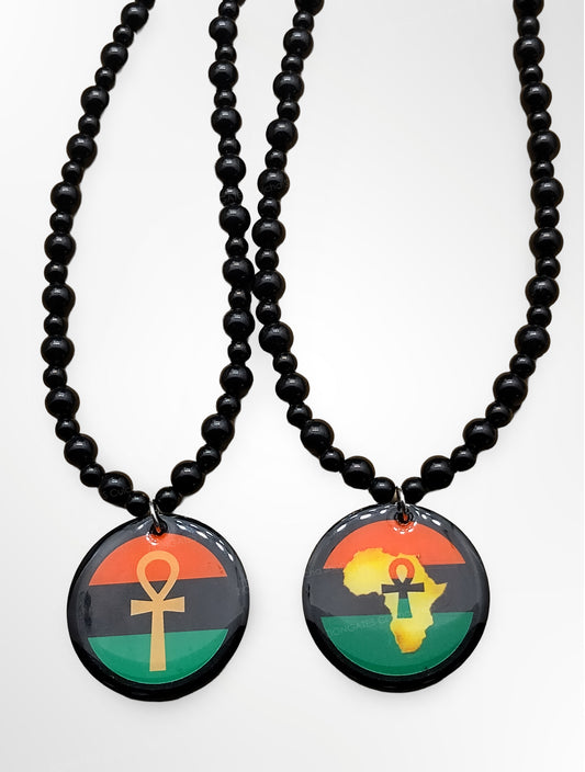 Red Black and Green Necklaces - Ankh - Africa - Black Beaded Pan African chain - RBG