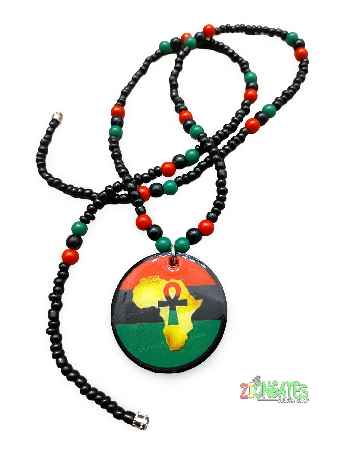 Red Black Green Beaded Necklaces -  Pan African - Ankh - Africa Fist-RBG