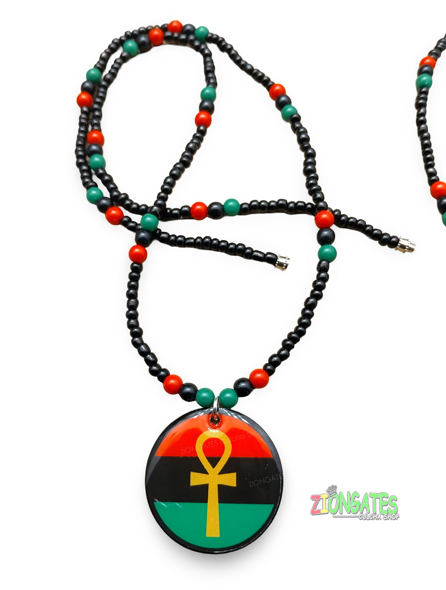 Red Black Green Beaded Necklaces -  Pan African - Ankh - Africa Fist-RBG