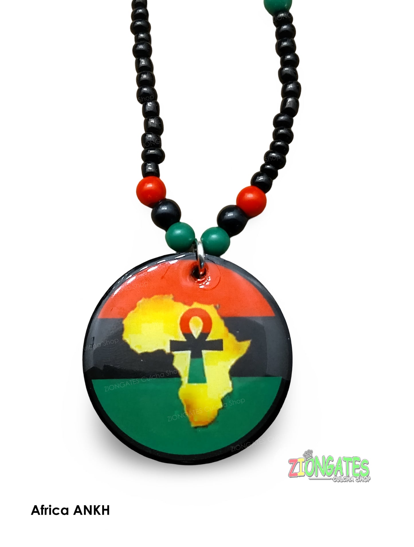 Red Black Green Beaded Necklaces -  Pan African - Ankh - Africa Fist-RBG