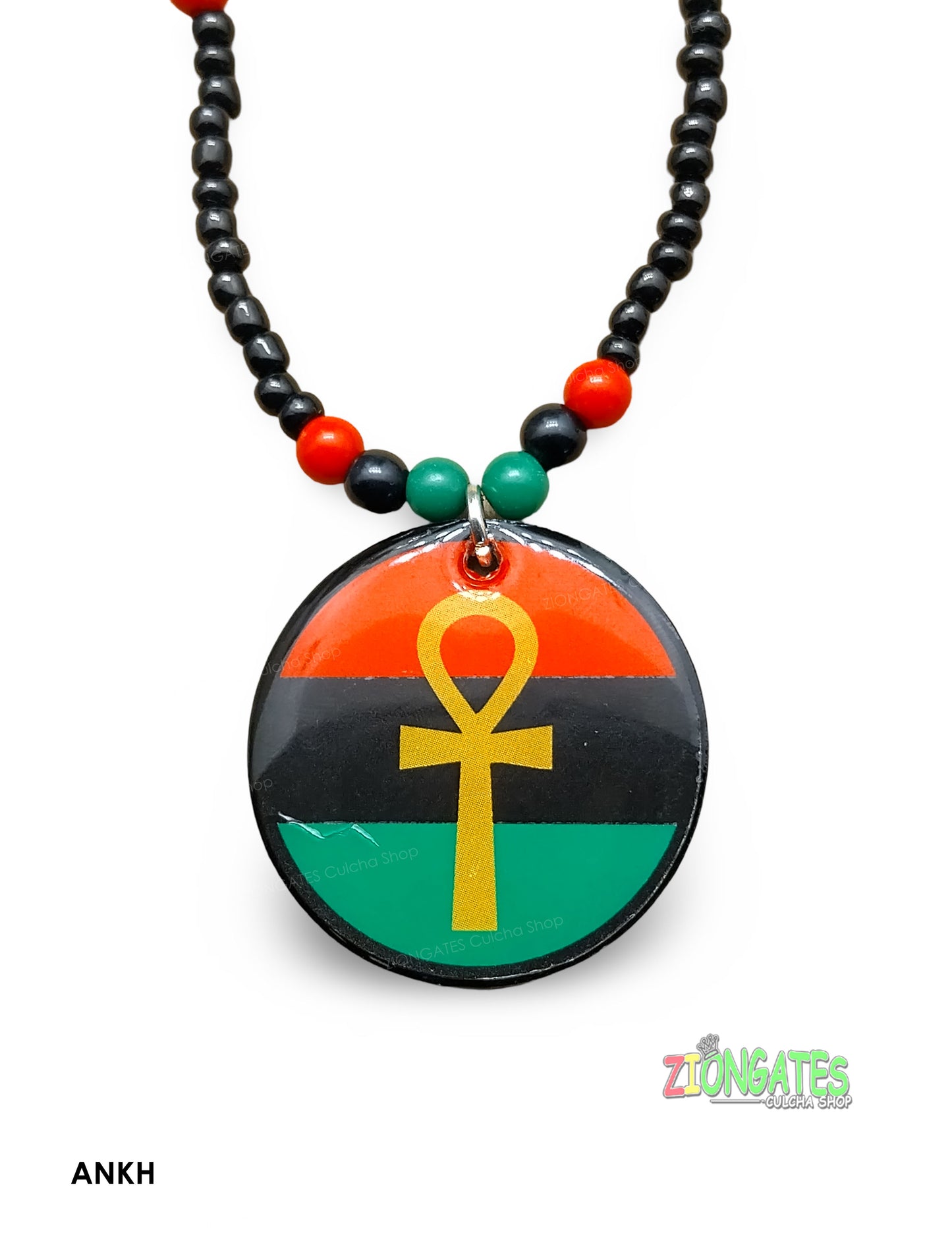 Red Black Green Beaded Necklaces -  Pan African - Ankh - Africa Fist-RBG