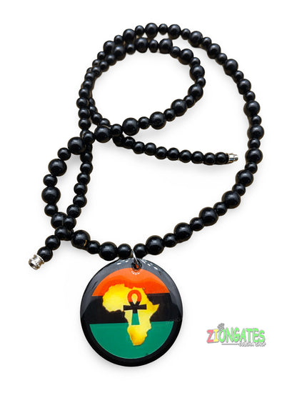 Red Black and Green Necklaces - Ankh - Africa - Black Beaded Pan African chain - RBG