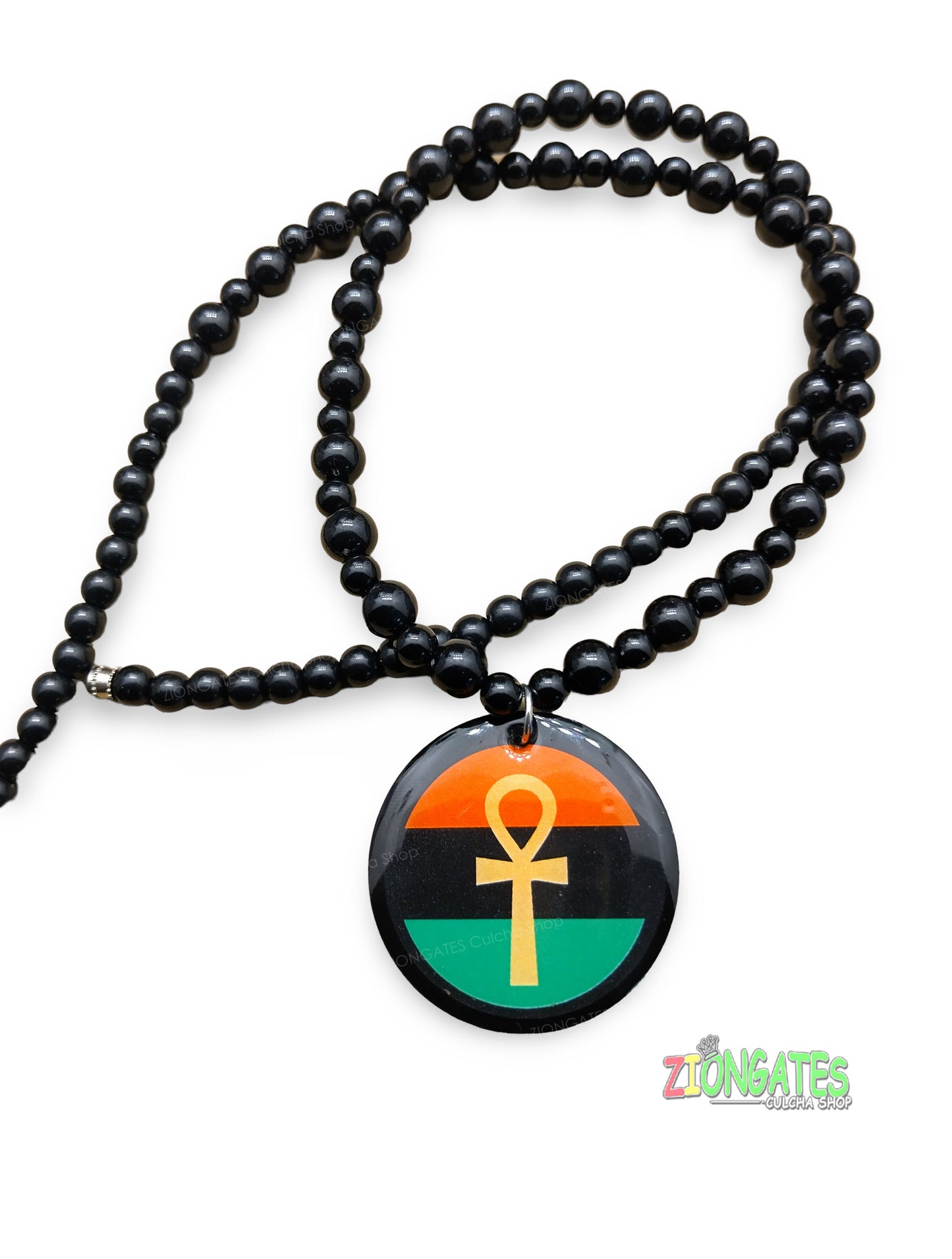 Red Black and Green Necklaces - Ankh - Africa - Black Beaded Pan African chain - RBG