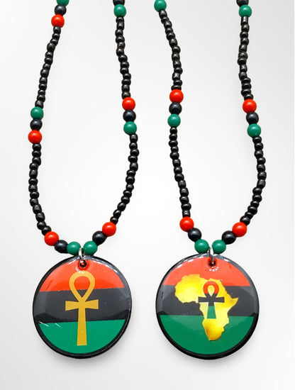 Red Black Green Beaded Necklaces -  Pan African - Ankh - Africa Fist-RBG