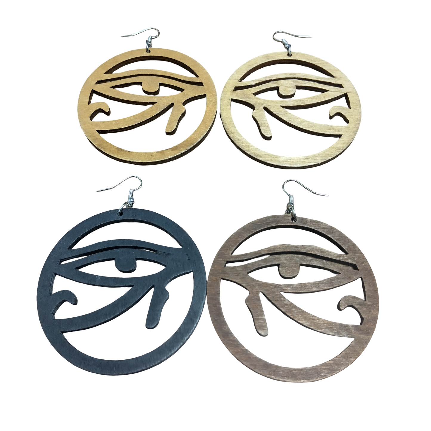 EYE OF HORUS Wood Earrings Round - Black - Brown