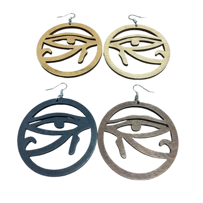 EYE OF HORUS Wood Earrings Round - Black - Brown