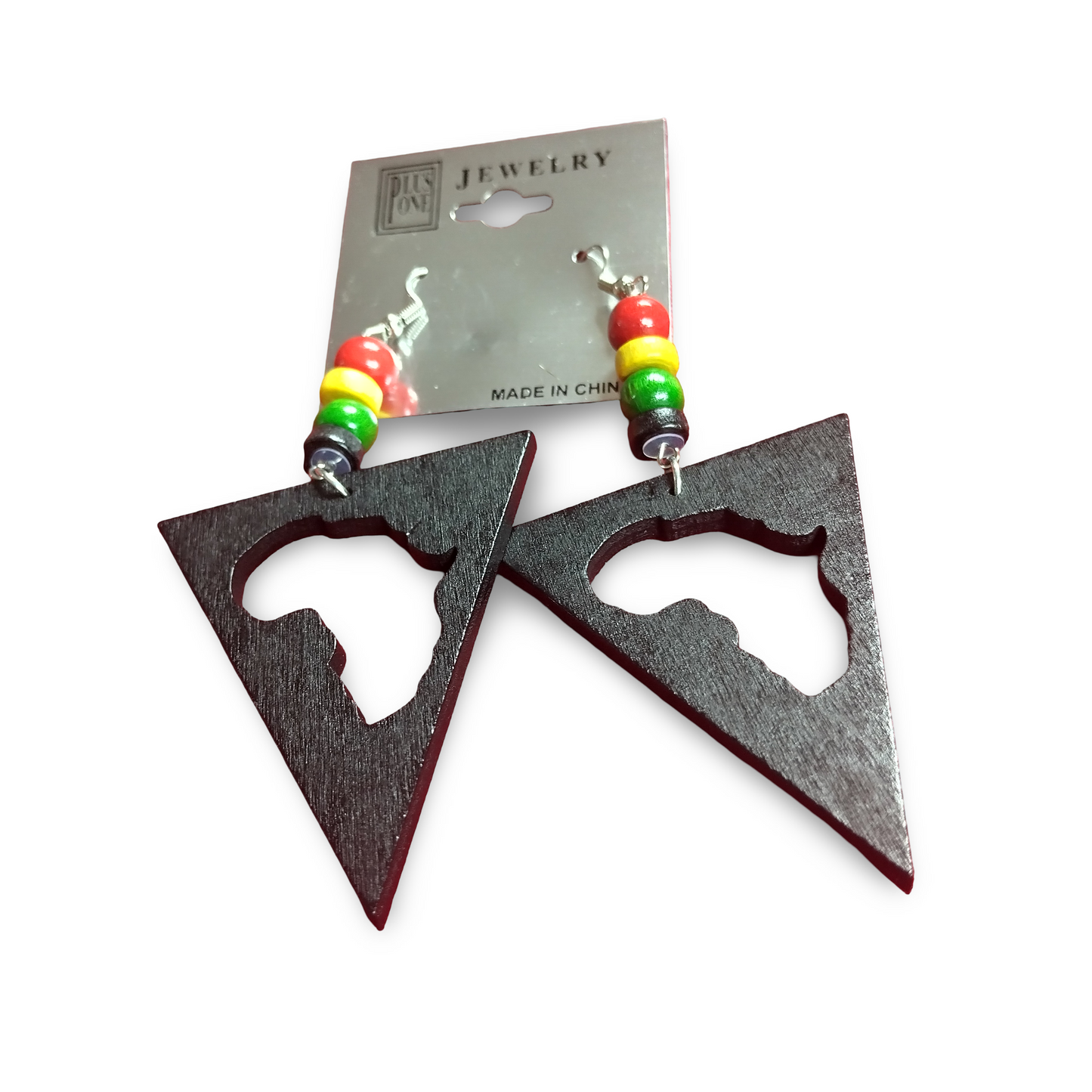 Black Triangle Earrings with map of Africa and Rasta beads