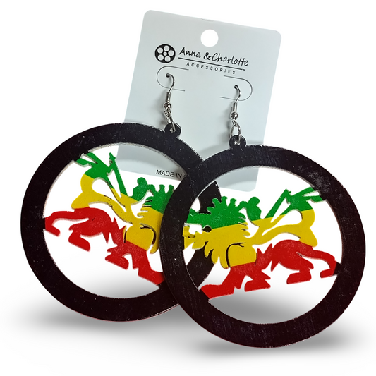 Lion of Judah wooden earrings - Rasta