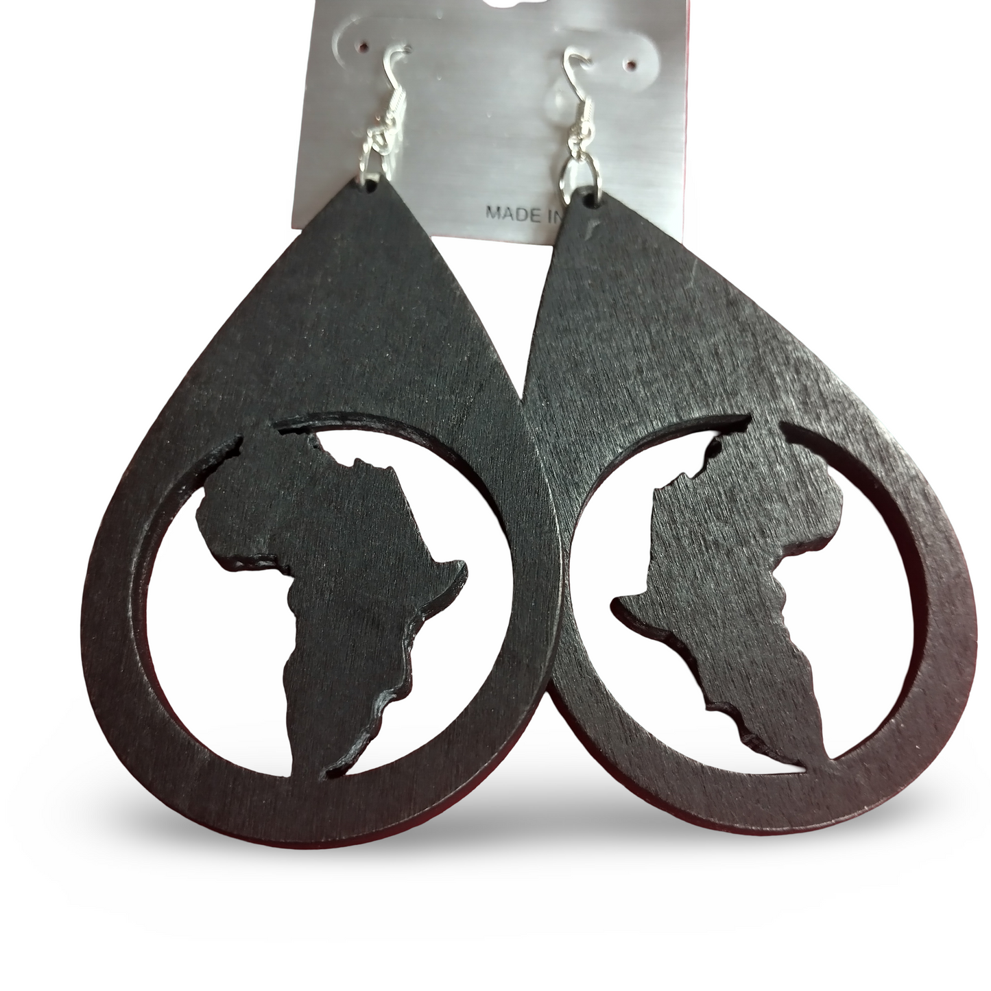 AFRICA TEAR Drop Wooden Earrings - Afrocentric Earrings - Black - Brown