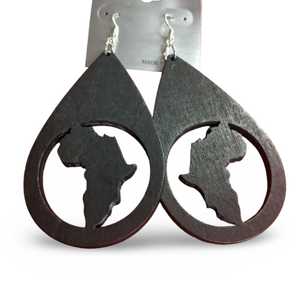 AFRICA TEAR Drop Wooden Earrings - Afrocentric Earrings - Black - Brown