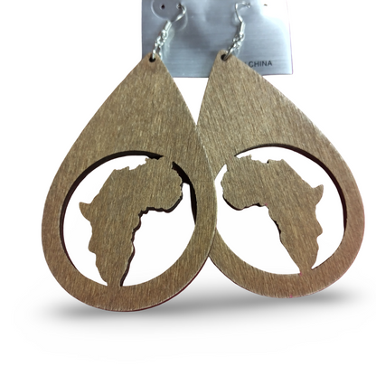AFRICA TEAR Drop Wooden Earrings - Afrocentric Earrings - Black - Brown