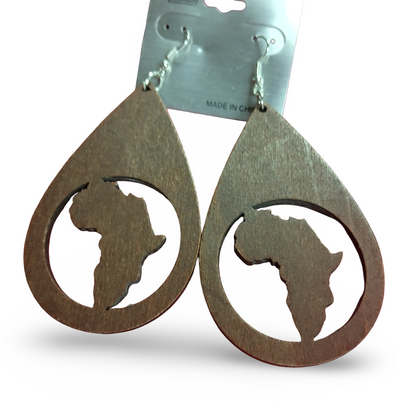 AFRICA TEAR Drop Wooden Earrings - Afrocentric Earrings - Black - Brown