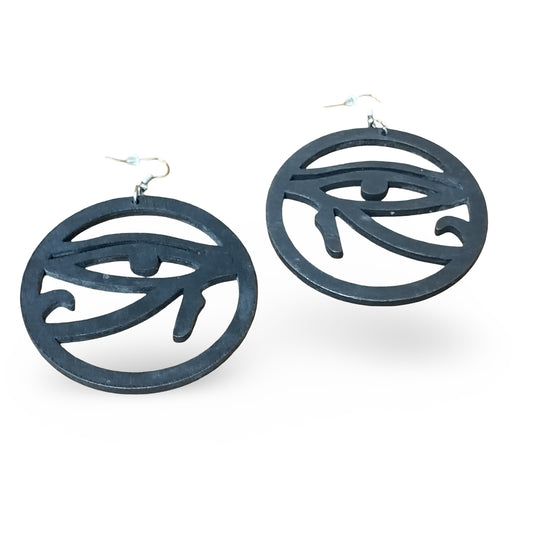 EYE OF HORUS Wood Earrings Round - Black - Brown